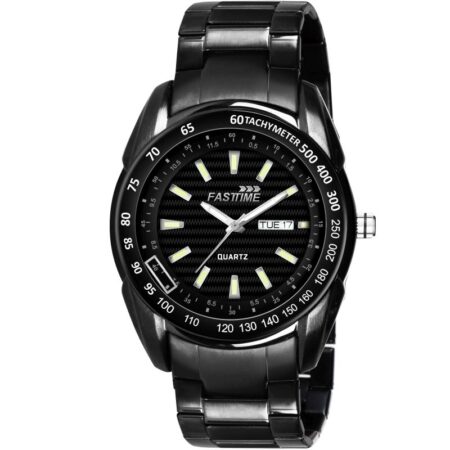 Black Jaguar Solid Chain Men Watch With Day Date For a Muscular Wrist 0058 MBMB