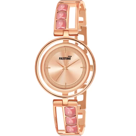 FastTime Women’s Watch with Rose Gold Dial and Strap and Pink Gemstone Accents