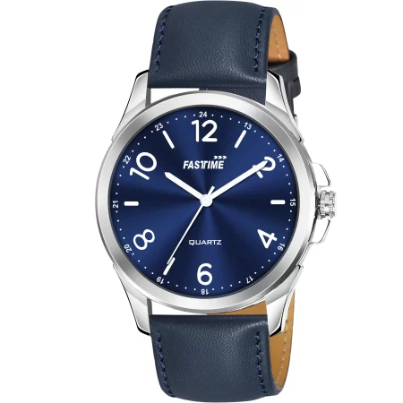 Azure Precision, FastTime Men's Analog Watch, Blue Dial, 24-Hour Format & Blue Leather Strap