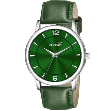 Verdant Classic, FastTime Men's Analog Watch, Green Dial, Silver Bezel & Matching Leather Strap