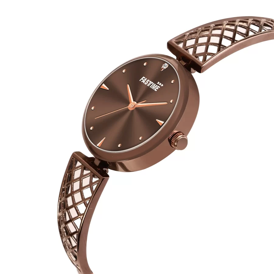 Auburn Royale, Women's Analog Watch, Brown Dial | Cocoa Brown Lattice Strap - Image 2