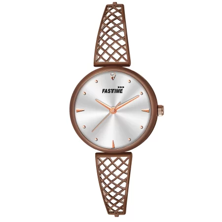 Sienna Grace, Women's Analog Watch, Silver Dial | Cocoa Brown Lattice Strap