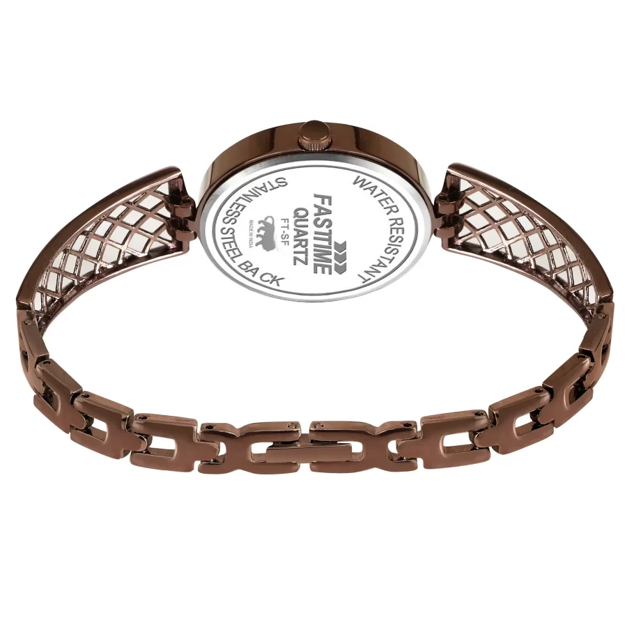 Sienna Grace, Women's Analog Watch, Silver Dial | Cocoa Brown Lattice Strap - Image 3