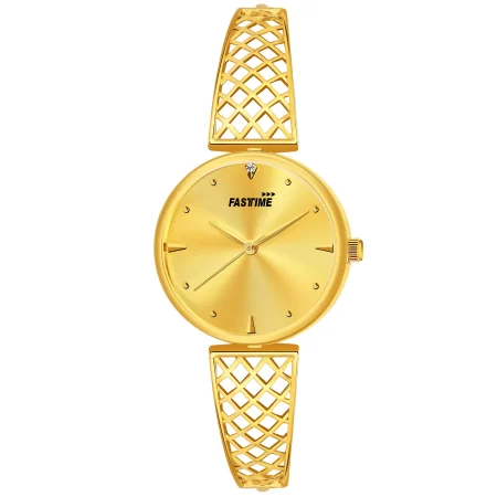 Golden Hour, Women's Analog Watch, Gold Dial | Gold Lattice Strap