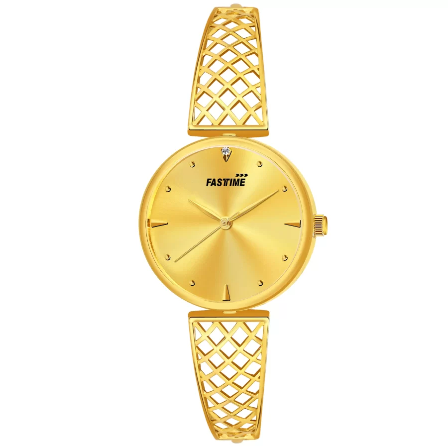Golden Hour, Women's Analog Watch, Gold Dial | Gold Lattice Strap