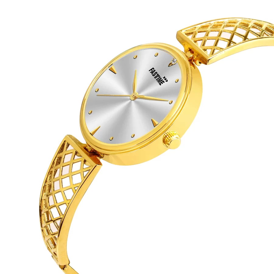 Solar Veil, Women's Analog Watch, Silver Dial | Gold Lattice Strap - Image 2