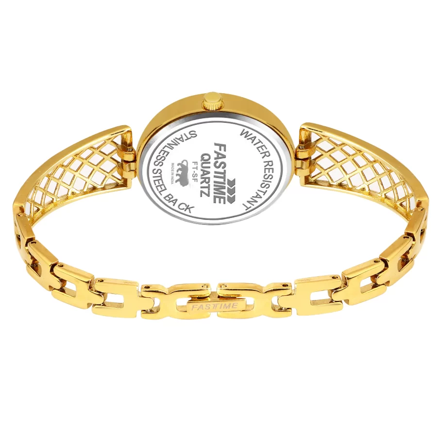 Solar Veil, Women's Analog Watch, Silver Dial | Gold Lattice Strap - Image 3