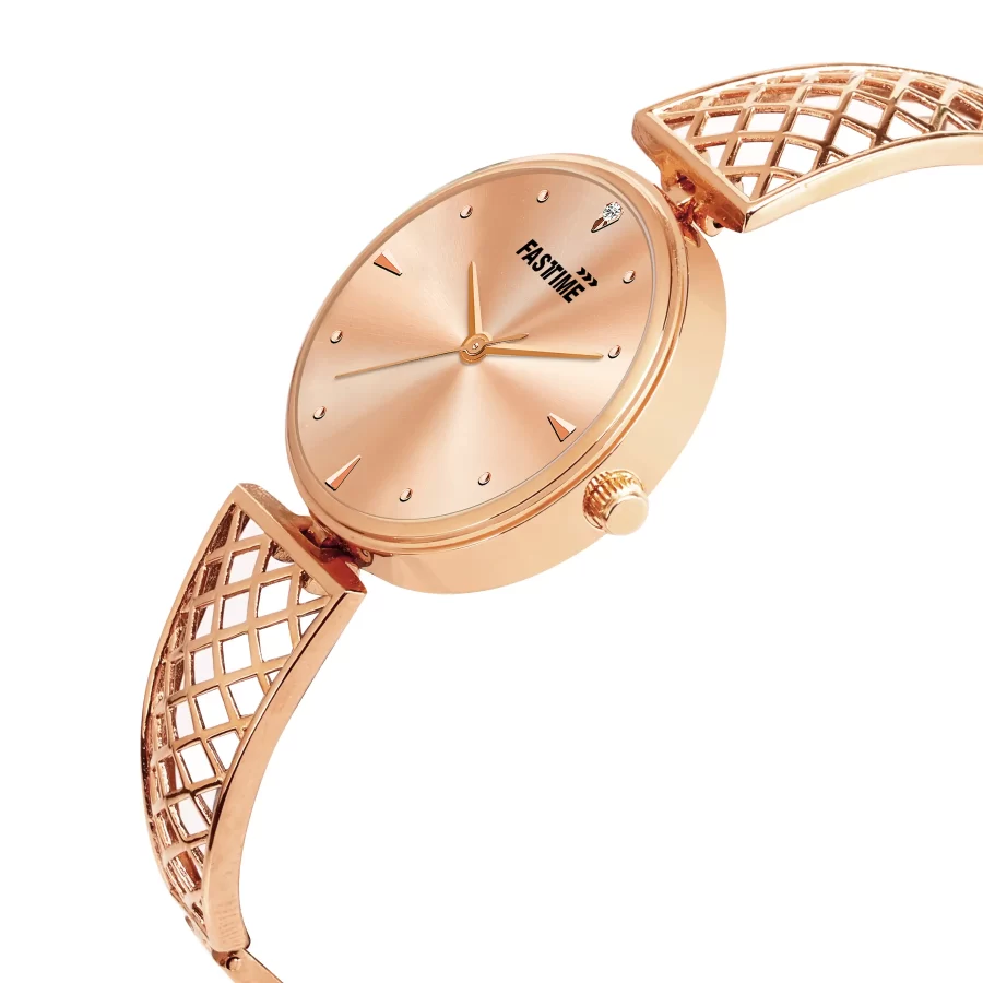 Rose Radiance, Women's Analog Watch, Rose Gold Dial | Rose Gold Lattice Strap - Image 2