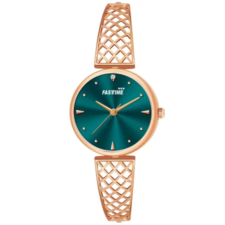 Verdant Crown, Women's Analog Watch, Emerald Green Dial | Rose Gold Lattice Strap