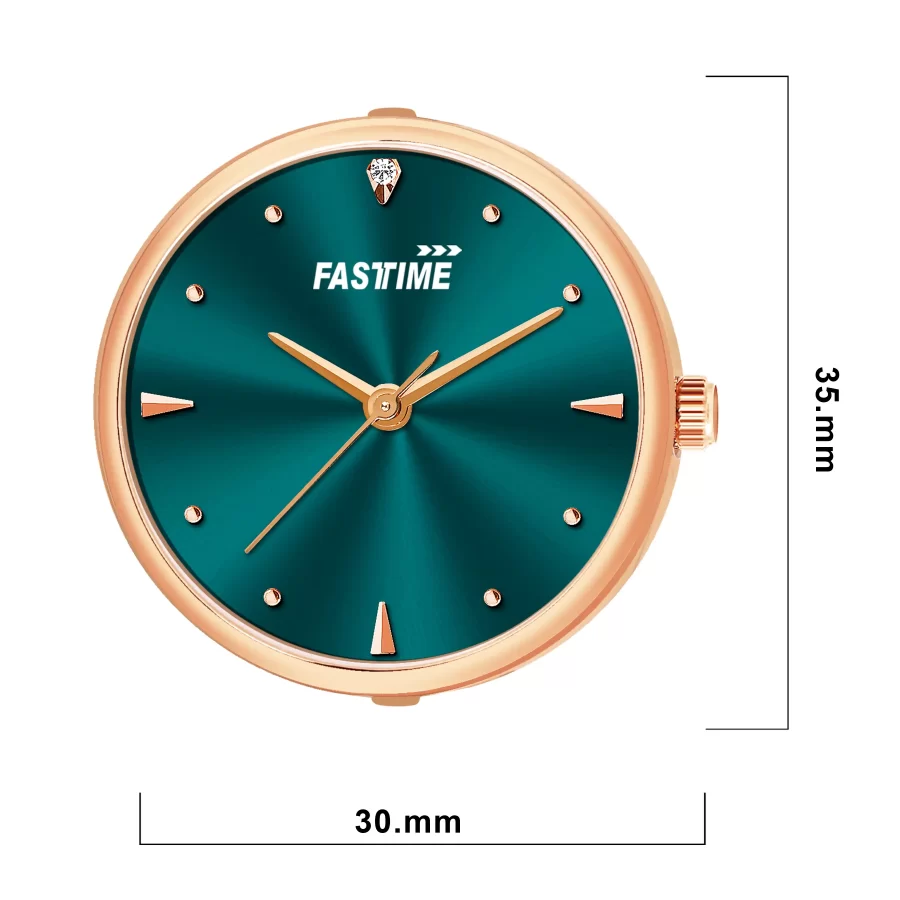 Verdant Crown, Women's Analog Watch, Emerald Green Dial | Rose Gold Lattice Strap - Image 4